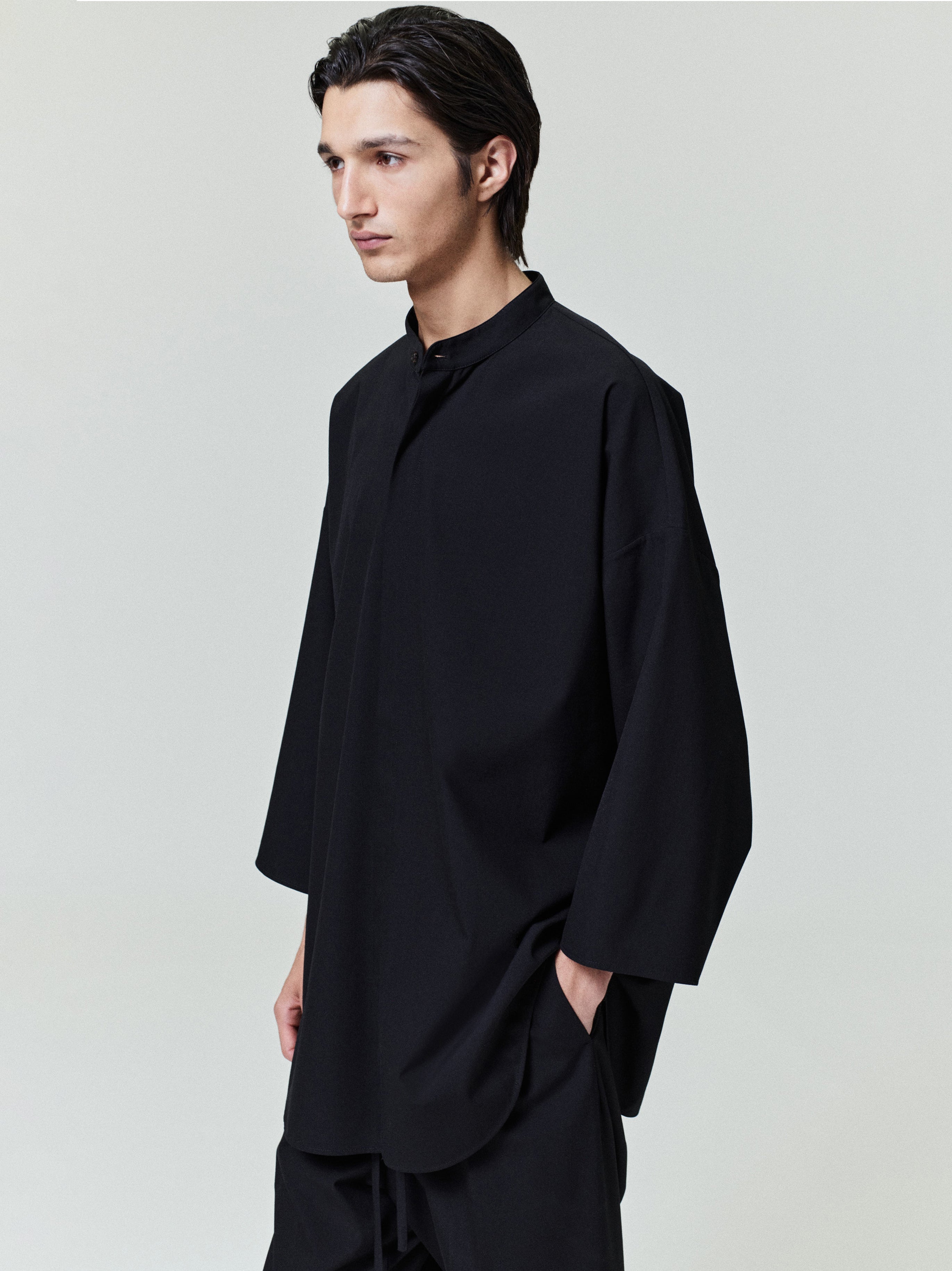 Cotton Wool Oxford Mandarin Relaxed Short Sleeve Shirt